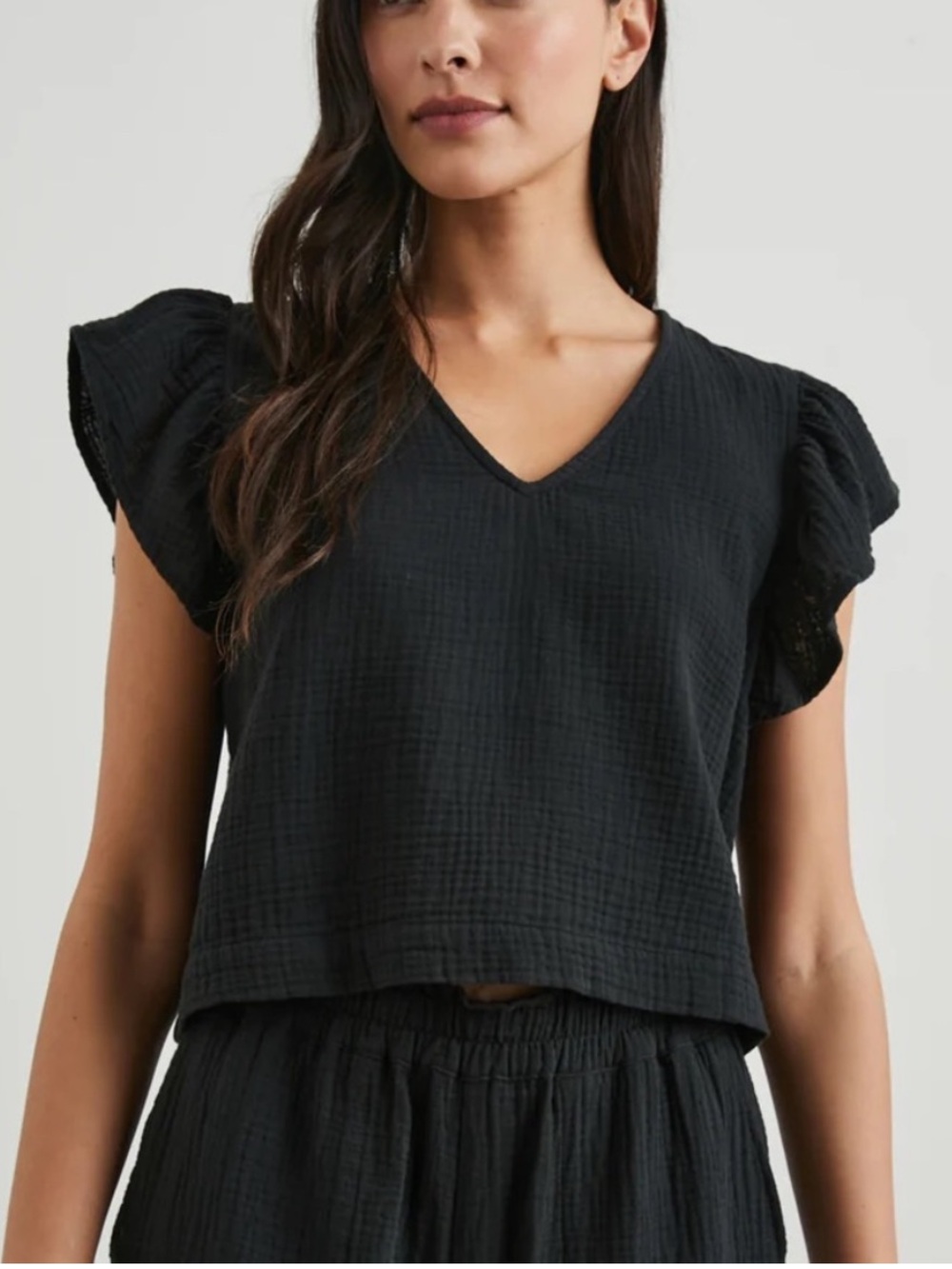 Rails Miley black flutter sleeve gauze cotton v-neck top womens S